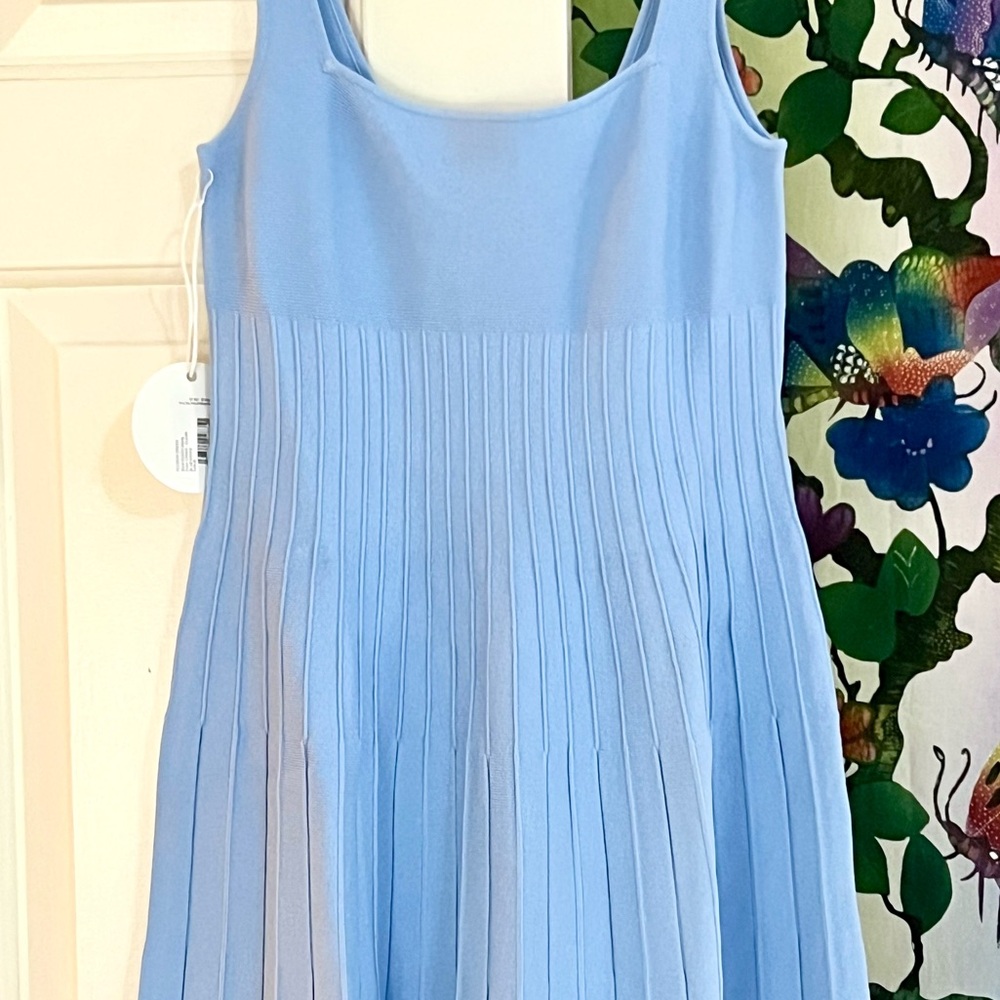 🌺🎉HP🎉🌺 NWT Staud Ellison Pleated Midi Dress Blue White 🌟Rare🌟 - Picture 12 of 15